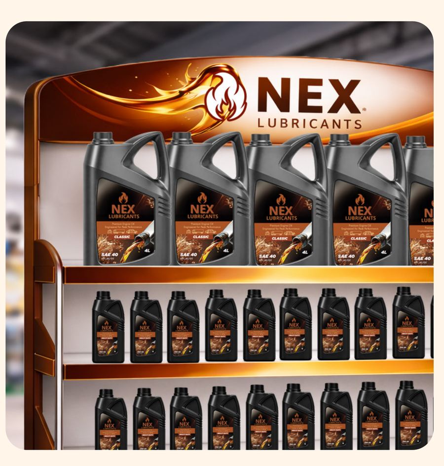 NEX Lubricants retail shelf display